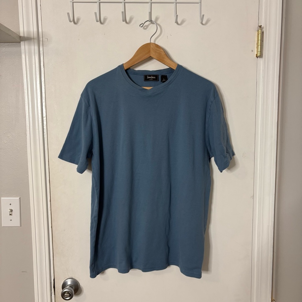Neiman Marcus 100% Cotton Slate Blue Crew Neck T-Shirt Men’s